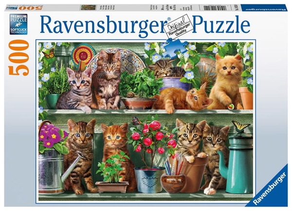 Bild von Ravensburger Puzzle 14824 - Katzen im Regal - 500 Teile Puzzle für Erwachsene und Kinder ab 10 Jahren, Tier-Puzzle mit Katzen-Motiv